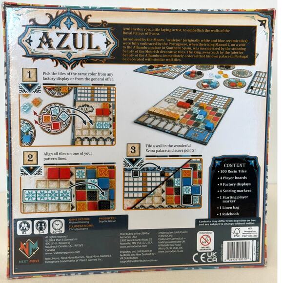 AZUL Board Game Strategy Tile Placement Game for Family Fun Holiday Gift NEW - Picture 2 of 10